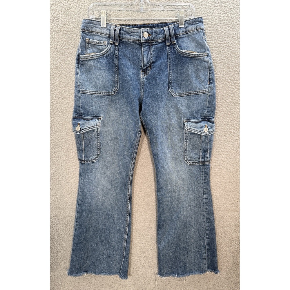 Aeropostale Jeans‎ Womens 12 Blue Mid Rise Flare Cargo Raw Hem Distressed Preppy